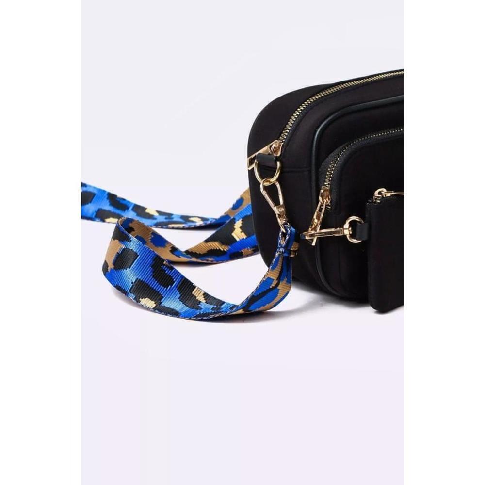 Leopard Pattern Adjustable Purse Strap In Blue And Gold - Picture 5 of 7